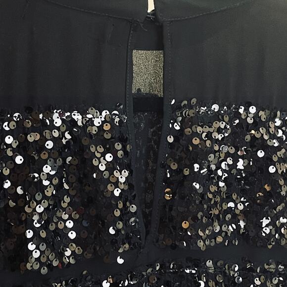 Zara Tiered Ruffle Sequin Holiday Party Dress - Women Size XS - Black - Picture 6 of 7